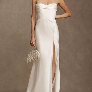 Watters Orlie strapless corset satin sheath wedding gown